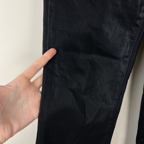 Good American Black Stretch Good Classic Coated Straight Leg Jeans - Picture 3 of 7